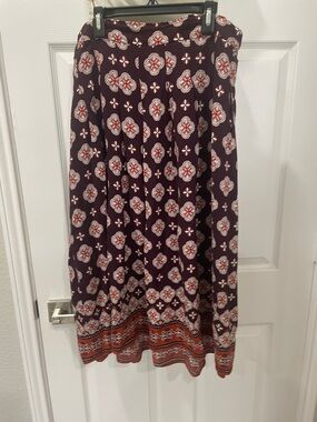 Talbots Purple Maxi Skirt with Red and Cream Medallion Print
